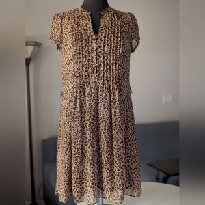 MSK Leopard Print Short Sleeve Midi Dress - Tan and Black